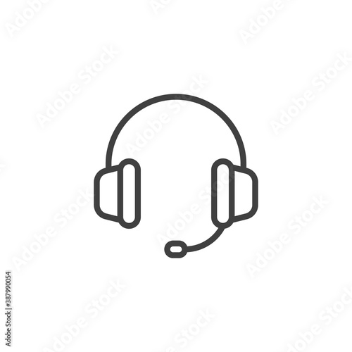 Headset line icon. linear style sign for mobile concept and web design. Headphones with microphone outline vector icon. Support symbol, logo illustration. Vector graphics