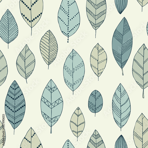 Beautiful seamless doodle pattern with vintage leaves sketch. design background greeting cards and invitations to the wedding, birthday, mother s day and other seasonal autumn, spring, summer holidays