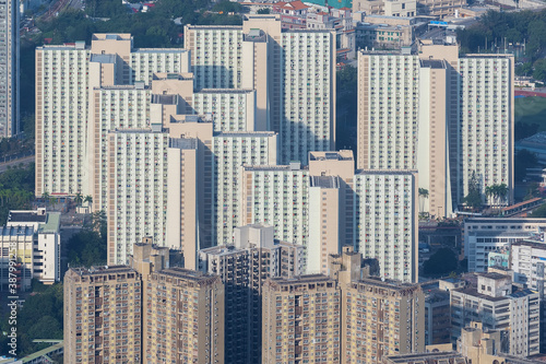 Aerial view of high rise residential building in Hong Kong city