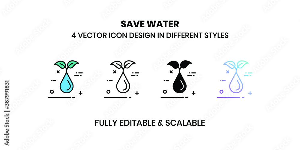Fototapeta premium Save Water Vector illustration icons in different styles