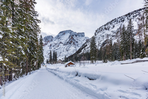 Dolomites. Lake Braies in winter. Italy © Nicola Simeoni