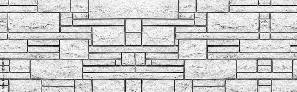 Block Pattern Whitestone Panorama of Block pattern of white stone cladding wall tile texture and ...