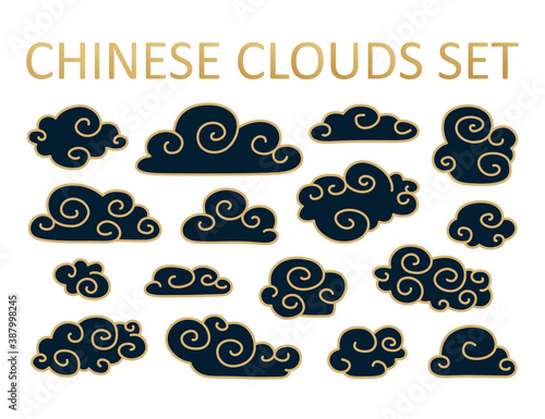 Asian cloud set. Vector collection of elements in chinese and japanese style. Traditional oriental ornament