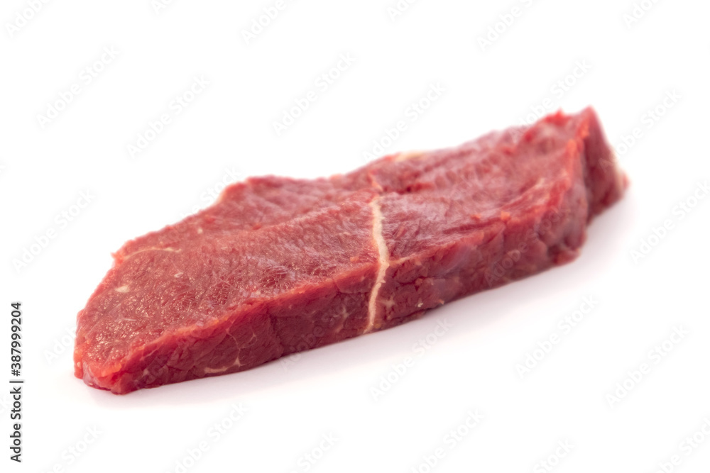 Fresh raw beef steak isolated on white background. Close up raw meat beef.