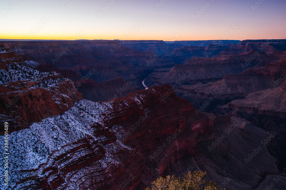 Grand Canyon in winter at dusk in USA