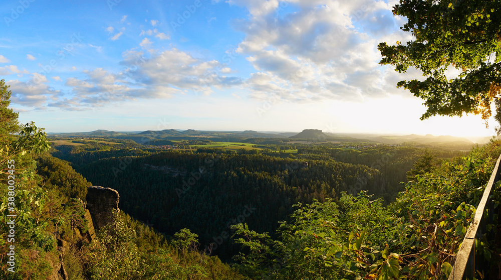 Saxon Switzerland. View at sunset from area 