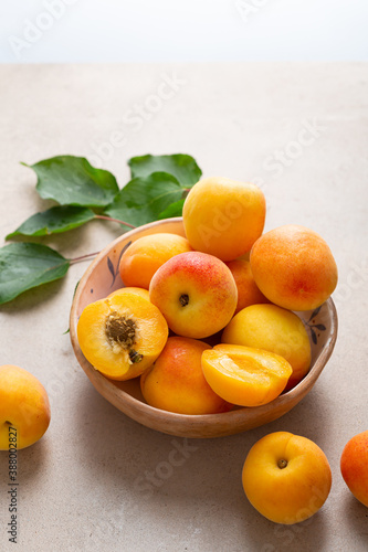 Close up of Raw ripe apricots in bowl