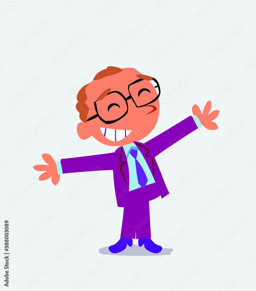cartoon character of businessman opening arms very happy