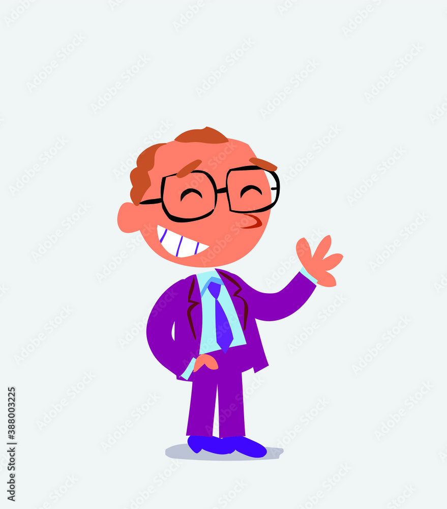 cartoon character of businessman waving informally while laughing. cartoon character of businessman waving informally while laughing.