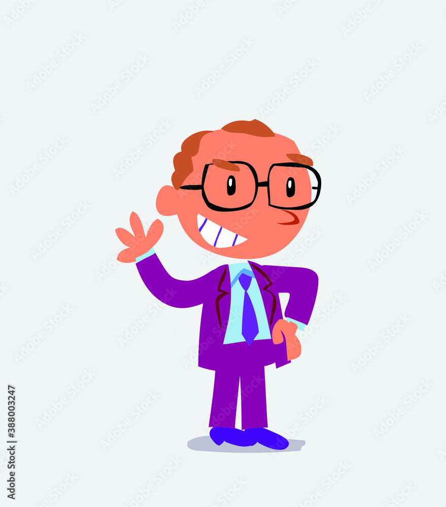 cartoon character of businessman waving while smiling