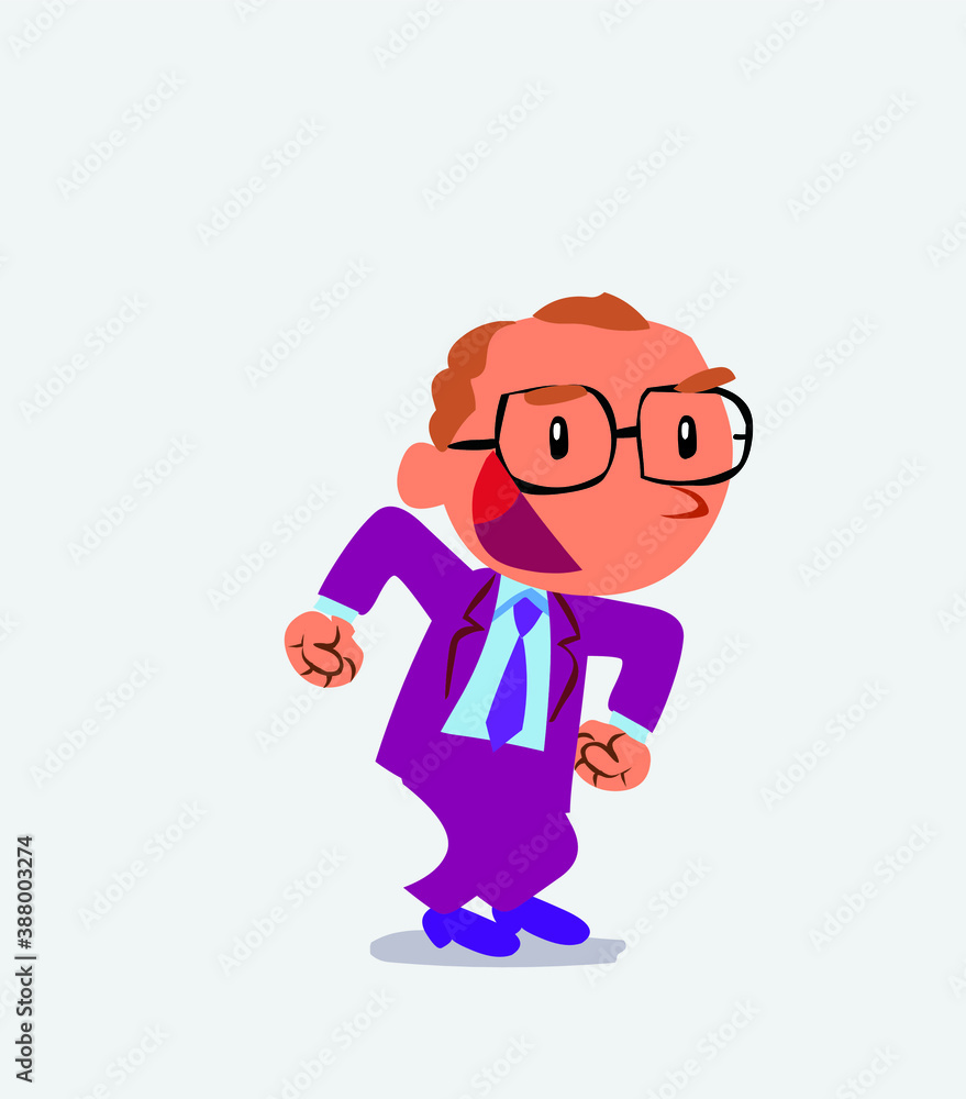 Euphoric cartoon character of businessman makes plans. Euphoric cartoon character of businessman makes plans.