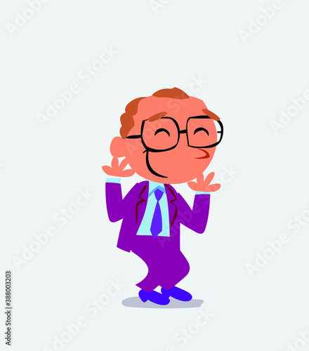 cartoon character of businessman shrinks somewhat shy