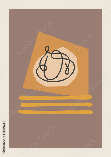 Autumn abstract vector drawing. Mid century modern boho style composition