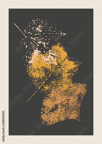 Autumn abstract vector drawing. Mid century modern boho style composition