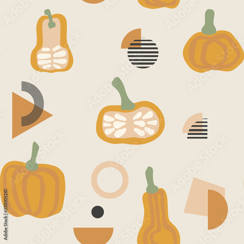 Autumn abstract vector drawing. Mid century modern boho style composition
