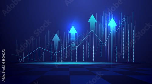 Business candle stick graph chart of stock market investment trading on blue background. Bullish point, Trend of graph. Eps10 Vector illustration.
