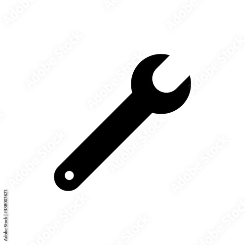 Wrench black icon. Industry instrument outline symbol isolated on white vector isolated on white