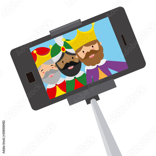Canvas-taulu The wise men of the east making a selfie. Isolated vector
