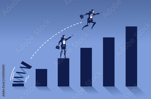 Business Woman Jumps High Overlapping Her Colleague on Bar Chart Illustration Concept