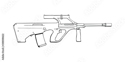Assault rifle AUG. Vector outline Illustration