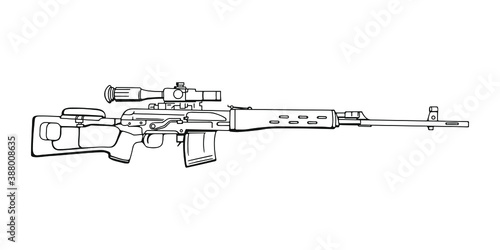 Soviet(Russian) sniper rifle SVD. Vector Outline Illustration	