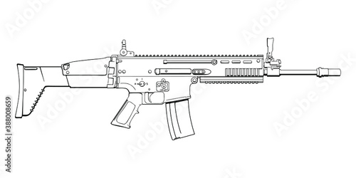 Assault rifle SCAR. Vector outline Illustration