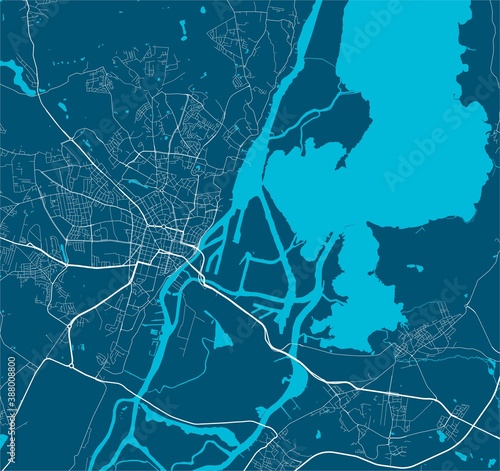 Detailed map of Szczecin city, linear print map. Cityscape panorama.