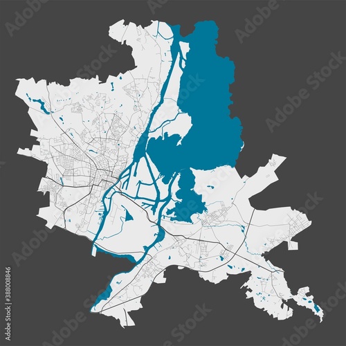 Detailed map of Szczecin city, Cityscape. Royalty free vector illustration.