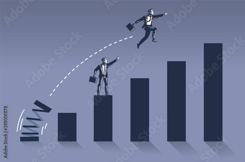 Businessman Jumps High Overlapping His Colleague on Bar Chart Illustration Concept