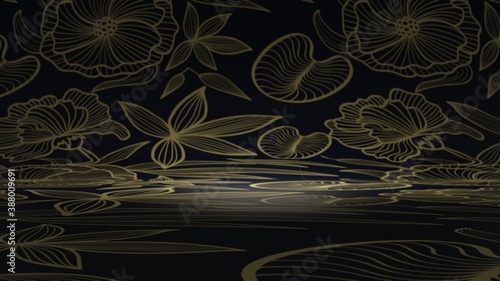 3d render abstract floral background. Floral modern fashion design. Shop showcase product display, cube podium, vacant pedestal, cube stage. Mockup design for advertising and pr