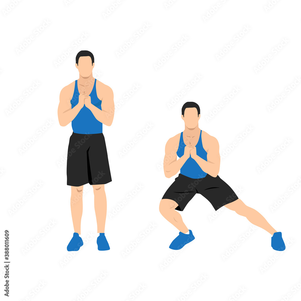 Workout men set. Male doing fitness and yoga exercises. Lunges and squats,  plank and abc. Full body workout. 13794566 Vector Art at Vecteezy
