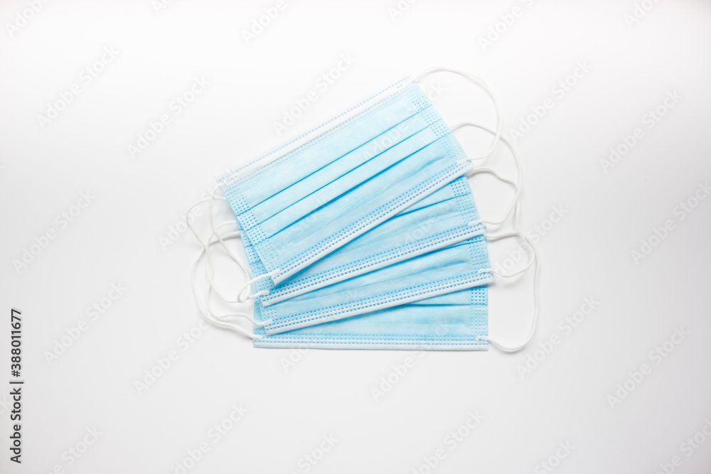 Medical protective mask on white background, top view. Health care Medical protective mask on white background, top view. Health care