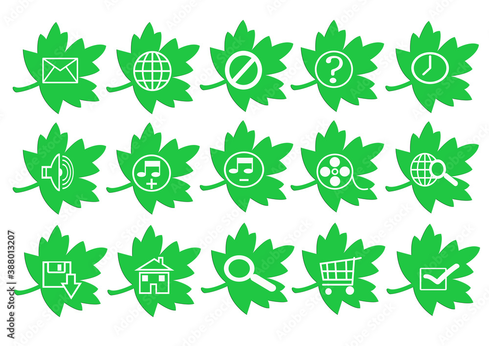 Web icon set in green leaf button, various icon set Web icon set in green leaf button, various icon set