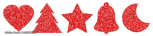 Fünf Rote Symbole Weihnachten Glitzer Rot