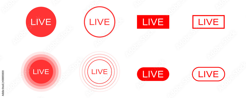 Live stream icons set. Isolated broadcast symbol on white background.  Stream symbol in red. Online video