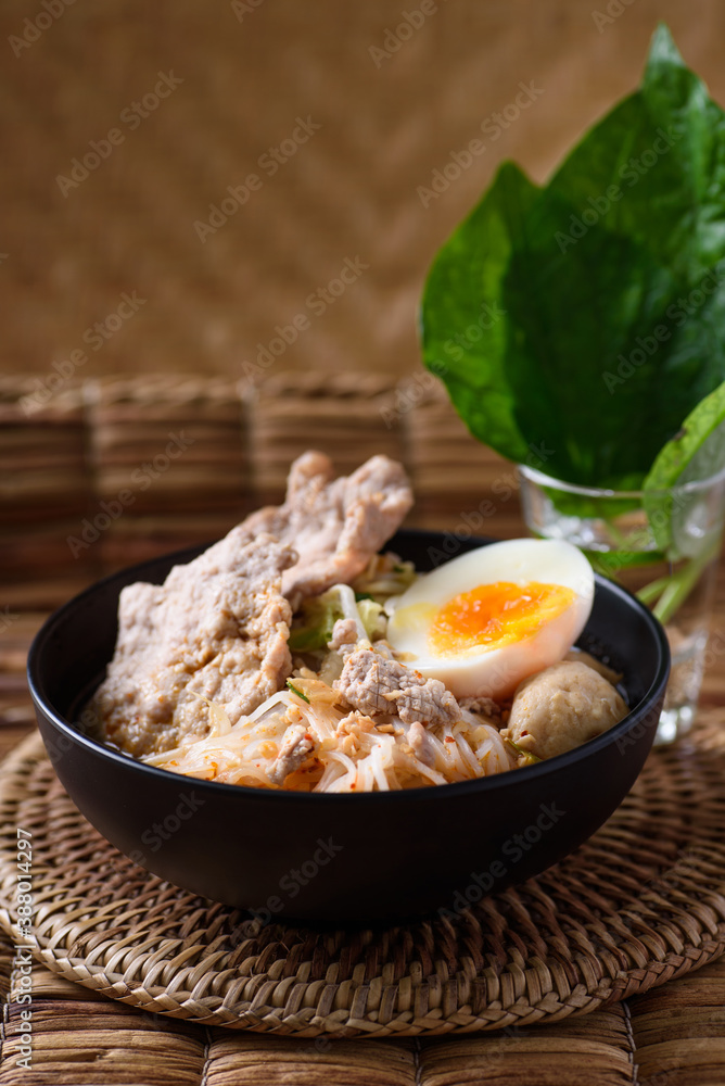 Asian food, rice noodle spicy soup Asian food, rice noodle spicy soup