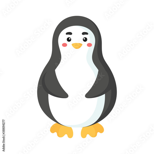 Cute funny penguin print on white background. Arctican cartoon animal character for design of album  scrapbook  greeting card  invitation  wall decor. Flat colorful vector stock illustration.