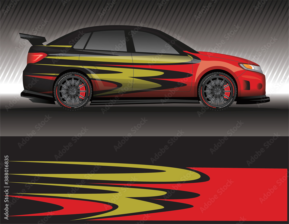 Car livery wrap decal, rally race style vector illustration abstract background Car livery wrap decal, rally race style vector illustration abstract background
