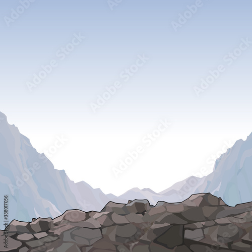 background to the sky view from the top of a stone mountain to a mountain valley