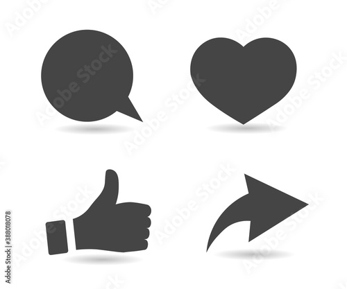 Social media icons. Heart, thumb up, chat bubble, repost arrow. Set of symbols on a white background. social networks. Vector image. 