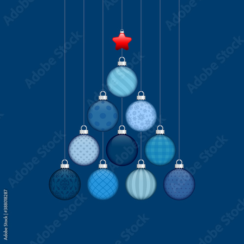 Abstrakter Weihnachtsbaum Hängende Kugeln Muster Blau Rot Silber