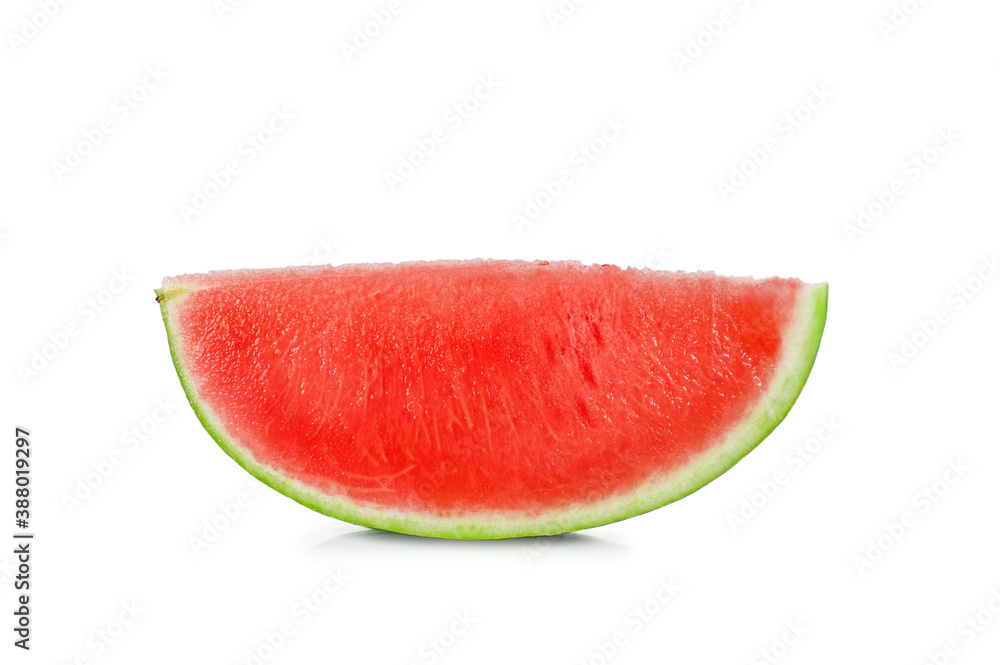 Slice of watermelon without seeds isolated on white background