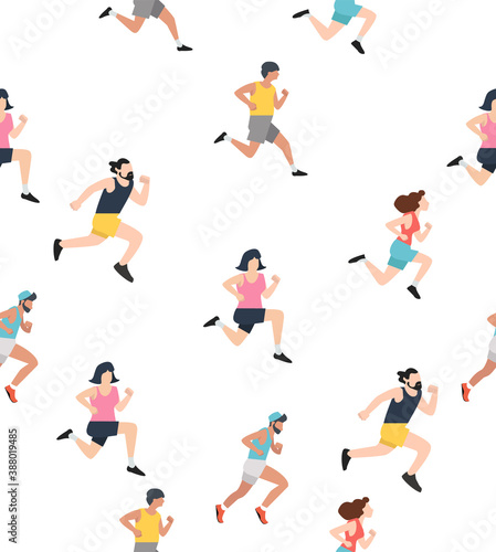 Runners group men and women seamless pattern