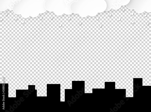Cloud rain with building and town isolate on png or transparent  background, rain season, cloudy day,weather forecast concept, rain promotion for advertising, vector illustration