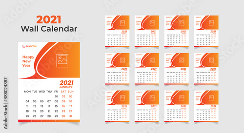 Wall Calendar 2021 year in 12 months vector easy to edit template file