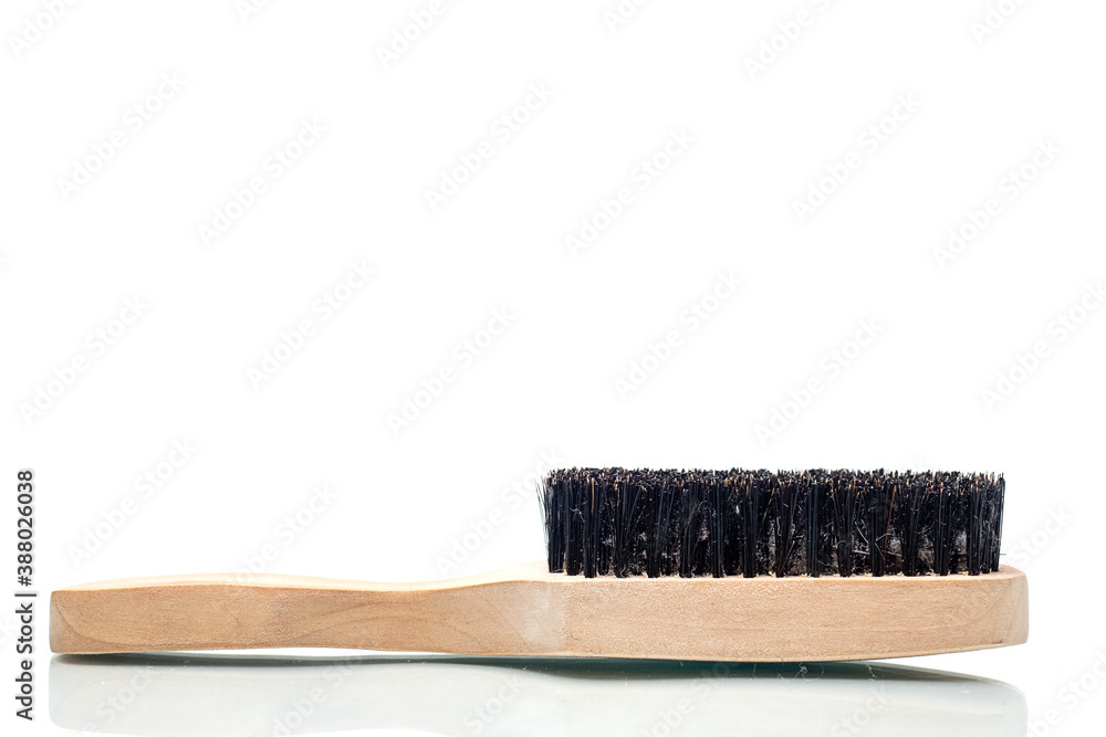 Wooden beard brush on white isolated background. Man care product Wooden beard brush on white isolated background. Man care product