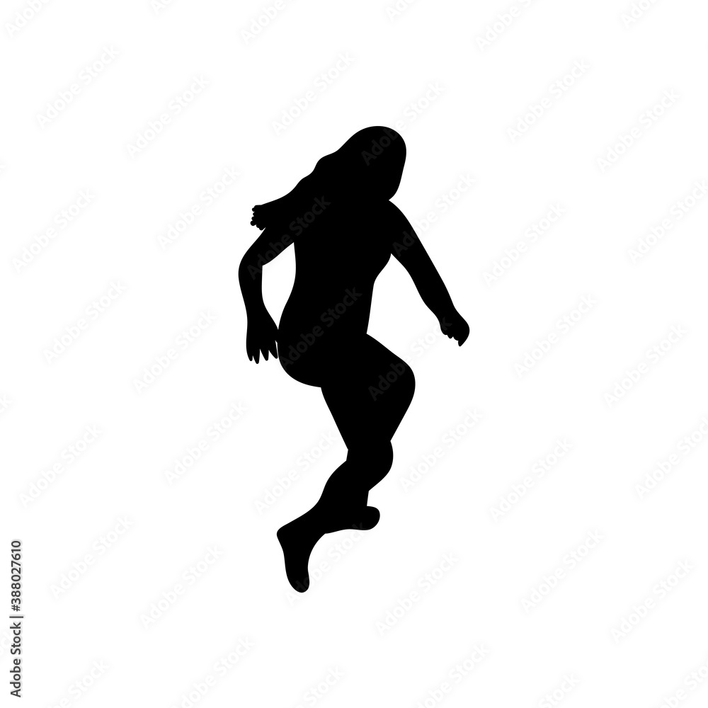 Black silhouete of the jumping or dancing young girl