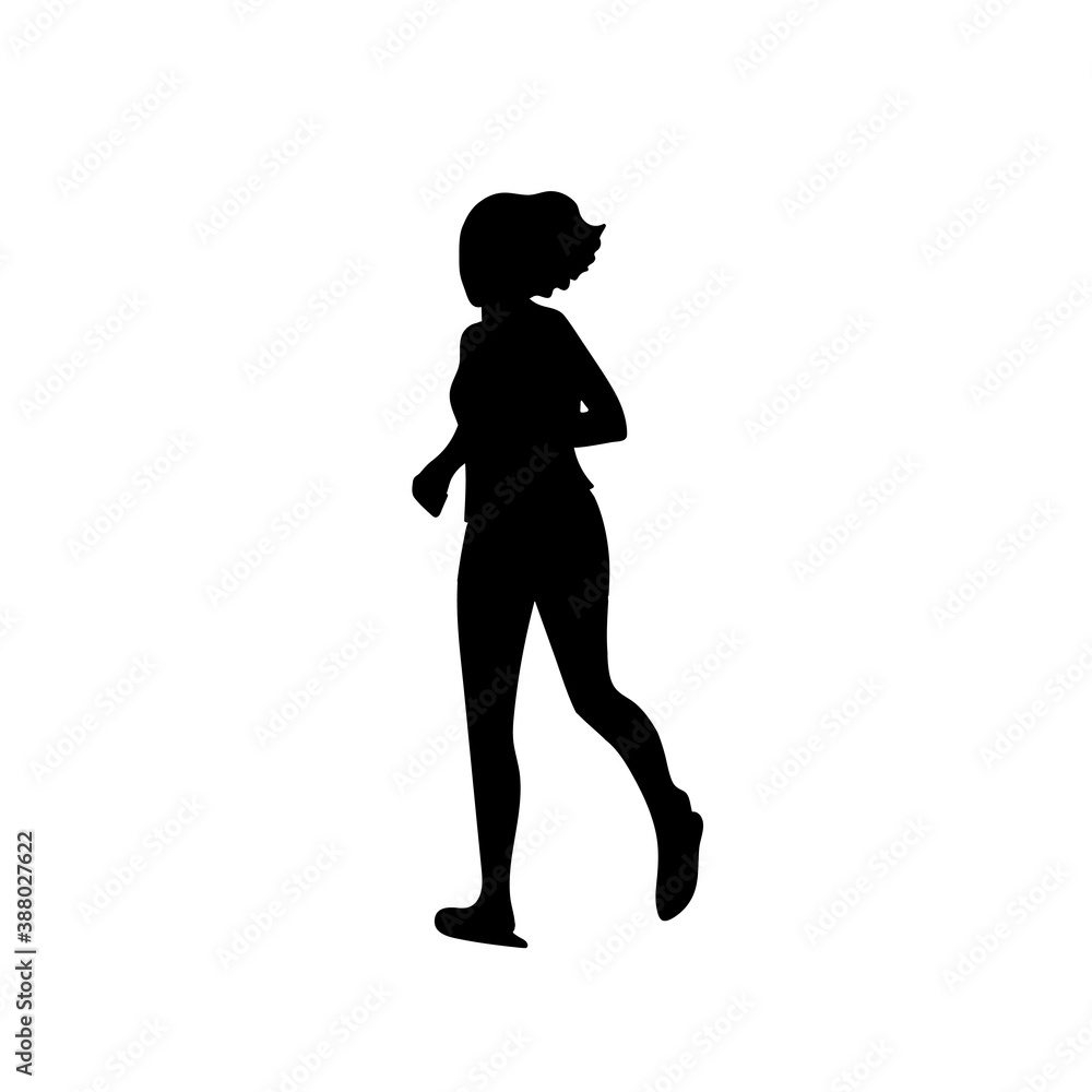 Black silhouete of running young girl