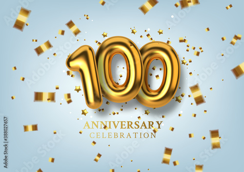 100th Anniversary celebration. Number in the form of golden balloons. Vector illustration.