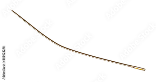 curved sewing needle with sharp tip cutout on white background
